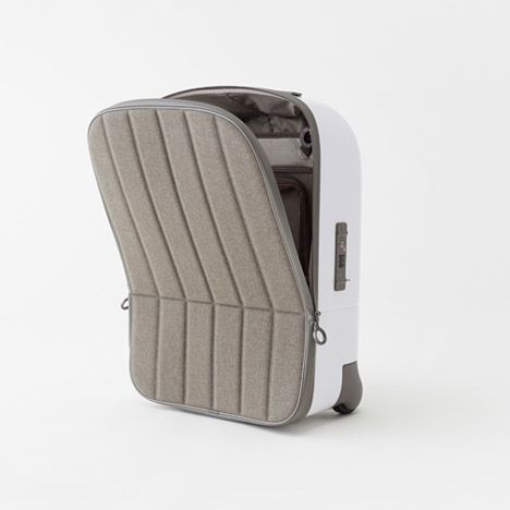 Japanese studio Nendo has designed a cabin-size suitcase with a fabric lid that unzips from the top and rolls back to the side for easier access // Trip Supplies, Suitcase Design, Hard Suitcase, Sacs Design, Cabin Bag, Easy Packing, Waterproof Backpack, Bagpack, Travel Backpack