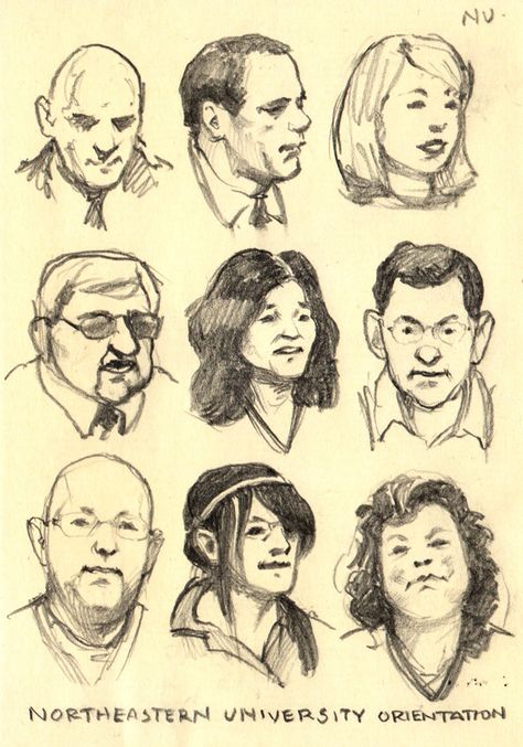 Gurney Journey: Quick Tip for Faraway Faces Learn To Draw Portraits, Quick Portrait Drawing, Quick Face Sketch, Quick Portrait Sketches, Face Sketch Practice, Face For Drawing, Faces Sketching, Face Drawings Sketches, Portrait Sketches Pencil Faces