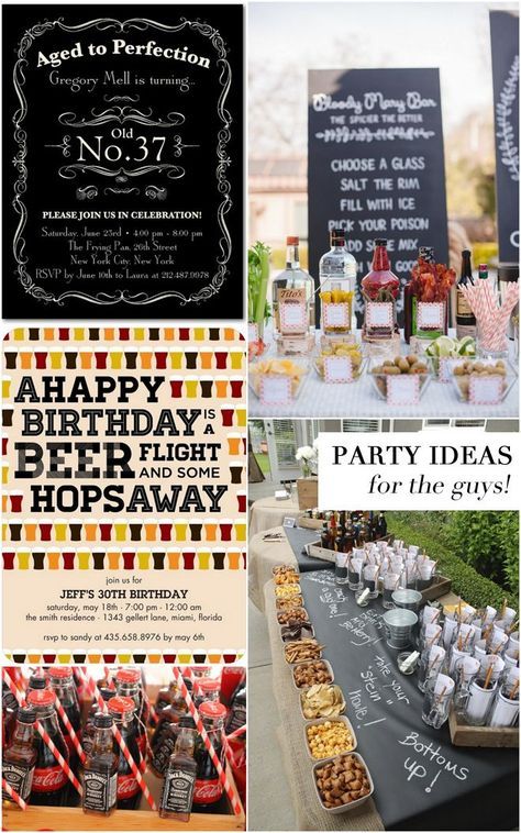 Birthday Party Ideas for the Guys! Party Ideas For Adults, Mens Birthday Party, Adult Halloween Party, 35th Birthday, Man Party, Adult Birthday Party, 30th Birthday Parties, 40th Birthday Parties, 50th Birthday Party