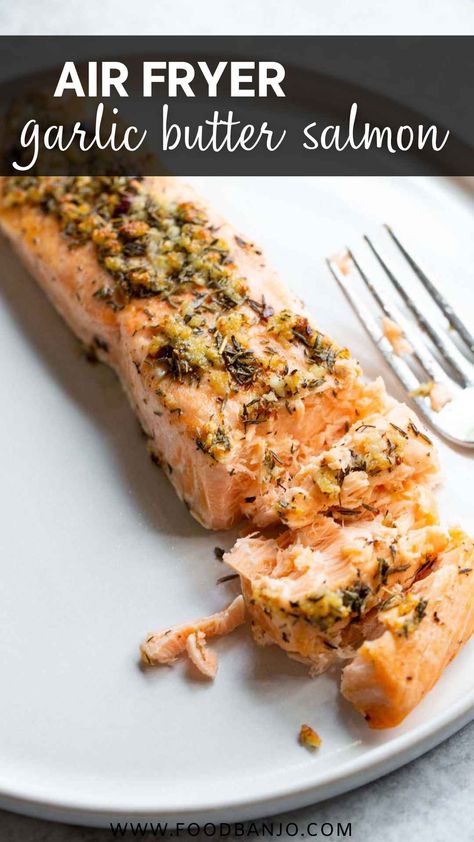 air fryer garlic butter salmon Salmon In Air Fryer, Salmon Fillet Recipes, Herb Salmon, Lemon Butter Salmon, Air Fryer Garlic, Lemon Garlic Salmon, Air Fryer Salmon, Keto Salmon, Keto Air Fryer