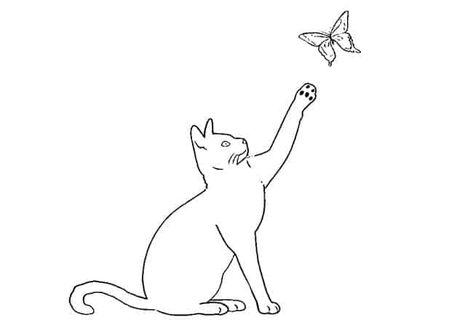 Draw Cats Easy, Small Cat Sketch, Drawing Cats Easy, How To Draw A Cat Step By Step, Cat And Butterfly Tattoo, Cat Butterfly Tattoo, Butterfly Cat Drawing, Cat Playing With Butterfly Tattoo, Cat Tattoo Butterfly