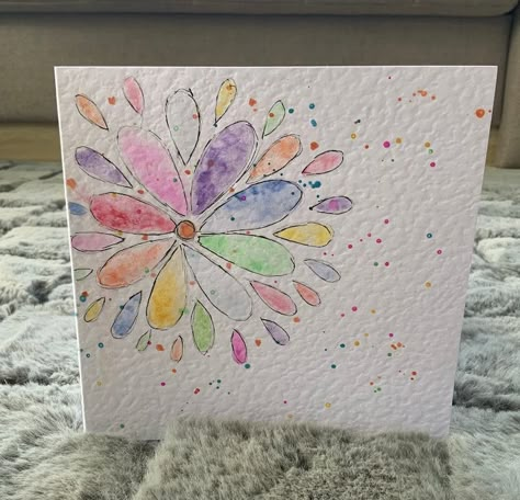 Hand Painted Watercolour Card. Beautiful Multicoloured Droplet Design - Etsy UK Lesbian Crafts, Watercolor Anniversary Cards, Painting Ideas Watercolour, Hand Painted Birthday Cards, Painted Birthday Cards, Card Drawing Ideas, Doodle Cards, Hand Painted Cards, Handmade Greeting Card Designs