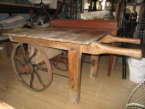 Antique French flower cart Wooden Cart On Wheels, Carts On Wheels, Vintage Carts, Flower Carts, Storage Building Plans, Flower Shop Display, Wood Cart, Wooden Cart, Wheelbarrows