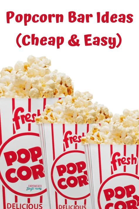 DIY popcorn bars are fun ideas for family movie nights or a game night with friends. They are even fun for something special like a birthday party, baby shower, or wedding reception you add elegance. Popcorn Bars Ideas, Classroom Movie Day Snacks, Movie Party Food Ideas, Popcorn Booth Ideas, Concessions Food Ideas, Movie Night Fundraiser Ideas, Bar Snacks Ideas, Movie Night Birthday Party For Kids, Pop Theme Party