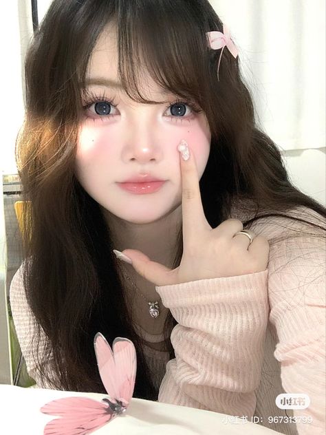 Japanese Makeup Style, Pretty Doll Makeup, Kawaii Doll Makeup, Girly Makeup Looks, Cute Doll Makeup Aesthetic, Dolly Makeup Aesthetic, Natural Pink Makeup Look Korean, Cute Doll Makeup, Dreamy Douyin Makeup