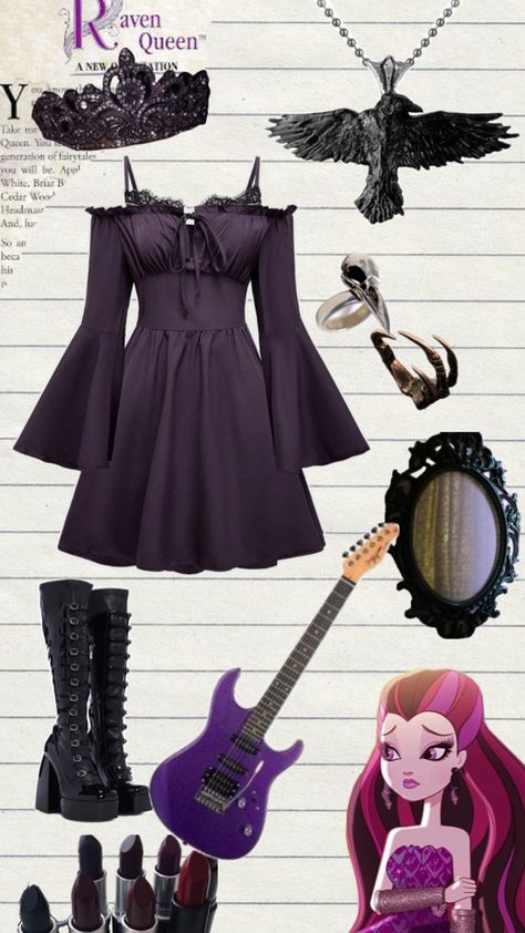 outfit collage Raven Queen Outfit, Queen Aesthetic, Raven Queen, Queen Outfit, Outfit Collage, Dress Design Sketches, Alt Fashion, Fantasy Clothing, Aesthetic Outfits