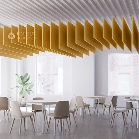 Acoustic Baffles Suspended Ceiling Design, Acustic Panels, Ceiling Inspiration, Office 2023, Acoustic Baffles, Acoustical Ceiling, Acoustic Ceiling Panels, Work Cafe, Sound Panel