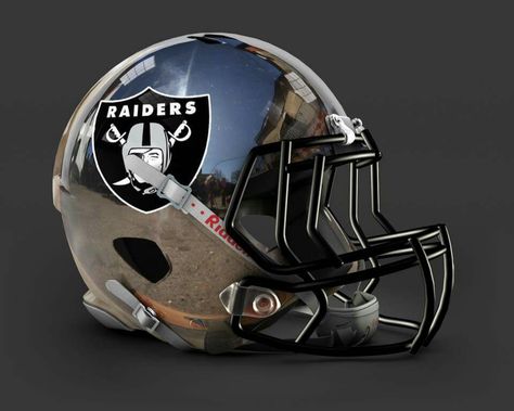 Metallic Chrome Raiders Helmet Raiders Helmet, Oakland Raiders Images, Oakland Raiders Fans, Raiders Players, Nfl Football Helmets, Oakland Raiders Logo, Raiders Stuff, Raiders Team, Raiders Baby