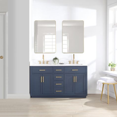 Everly Quinn Gavino 60'' Free Standing Double Bathroom Vanity with Stone Top & Reviews | Wayfair Vanity Set With Mirror, Double Bathroom, Cultured Marble, Double Bathroom Vanity, Engineered Stone, Bathroom Vanity Set, Porcelain Flooring, Ceramic Sink, Stone Countertops