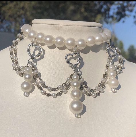 Pearl And Chain Necklace, Fairycore Necklace, Angel Accessories, Rosary Style Necklace, Fancy Accessories, Accesories Jewelry, Funky Jewelry, A Necklace, Cute Rings