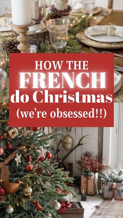 A surefire way to enhance your Christmas this year is to is to embrace the charm of the French. A French Country Christmas blends rustic elegance with cozy simplicity. You can infuse your home with the timeless appeal of a French country Christmas regardless of where you live. French Christmas Tree Ideas, Country French Chandeliers, Old Money Holiday Aesthetic, French Christmas Table Settings, Shabby Christmas Decor, French Christmas Ornaments Diy, French Style Decorating Ideas, Ralph Lauren Interiors English Country, Diy Traditional Christmas Decor