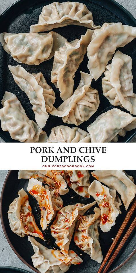 Dumpling Dinner, Types Of Dumplings, Chive Dumpling Recipe, Pork And Chive Dumplings, Chive Dumplings, Takeout Recipes, Lunar New Year Celebration, Dumpling Recipes, Chinese Dumpling