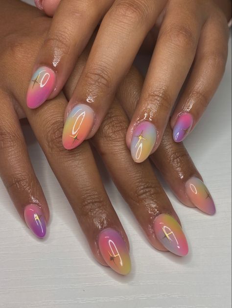 cute airbrush aura nails✨✨✨ Airbrush Tips Nails, Cute Airbrush Nails, Short Rainbow Nail Designs, Multicolored Aura Nails, Nail Designs Tie Dye, Bright Wedding Nails, Pastel Airbrush Nails, Rainbow Airbrush Nails, Colorful Airbrush Nails