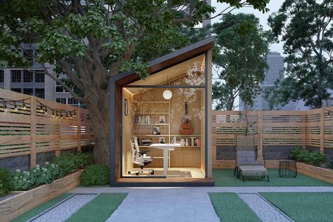 Work from home product designs that are the best investments of 2020! Work Pod, Prefab Office, Ruang Tv, Backyard Structures, Private Workspace, Garden Pods, Tiny Office, Garden Home Office, Backyard Views