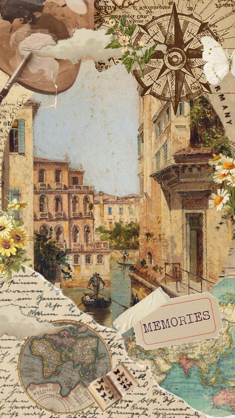 #travel #travelaesthetic #venice #map #traveling #travelcollage Vintage Travel Aesthetic Wallpaper, Travel Phone Wallpaper, Travel Collage Ideas, Travel Aesthetic Wallpaper Collage, Vintage Travel Wallpaper, Travel Map Aesthetic, Travel Aesthetic Wallpaper Iphone, Venice Scrapbook, Travel Aesthetic Collage