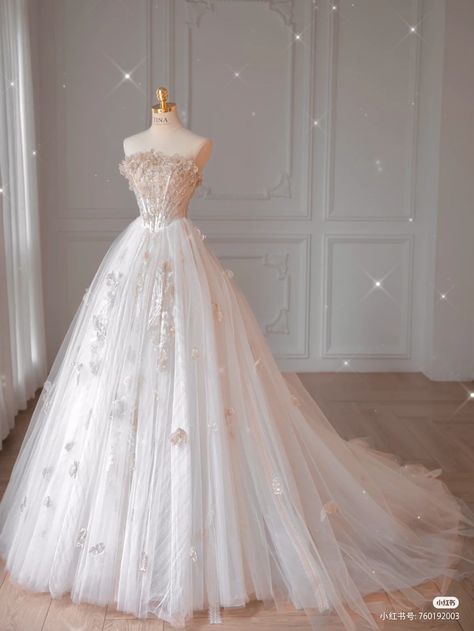 Elegant Regal Wedding Dress, Enchanted Forest Ball Gown, Princess Wedding Dresses Ball Gown Fairytale Sparkle, White Pink Wedding Dress, Celestial Wedding Dresses, Beautiful Ball Gowns Fairytale, Princess Prom Dresses Fairytale, White And Pink Wedding Dress, Hey Couture Wedding Dress