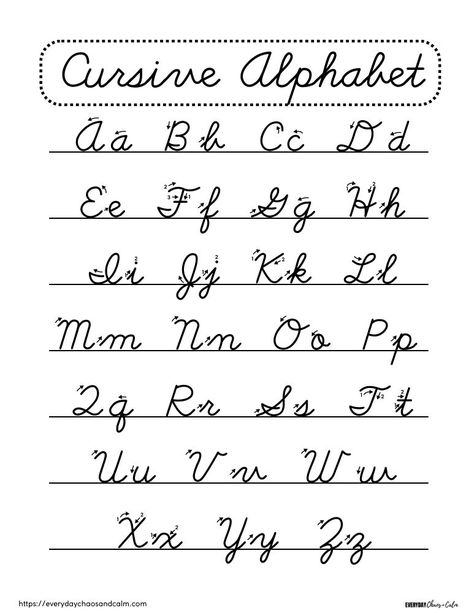 Free Printable Cursive Alphabet, Cursive Chart, Cursive Alphabet Printable, Cursive Alphabet Chart, Cute Cursive Font, Free Alphabet Chart, Write Cursive, Uppercase Cursive, Learn Cursive