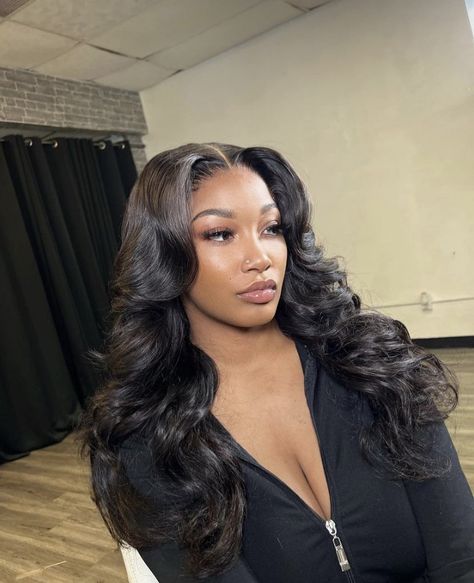 Middle Part With Layers Black Women Curls, Lace Front Layered Curls, Layered Prom Hair, Frontal Wig Layers With Curls, Layered Bombshell Curls, Middle Part With Layers And Curls, Middle Part Bouncy Curls, Layered Curled Wig, Layered Curls Wig Black Women