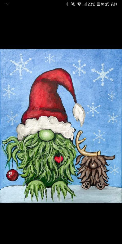 Grinch Gnome Painting, Grinch Christmas Painting, Grinch Painting Ideas, Grinch Painting On Canvas, Grinch Canvas Painting, Grinch Paintings, Christmas Gnome Painting, Christmas Gnomes Painting, Grinch Painting