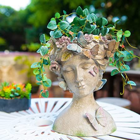 Resin Face, Face Flower, Flower Pot Crafts, Face Planters, Flower Pot Garden, Indoor Outdoor Planter, Cement Planters, Outdoor Plant, Head Planters