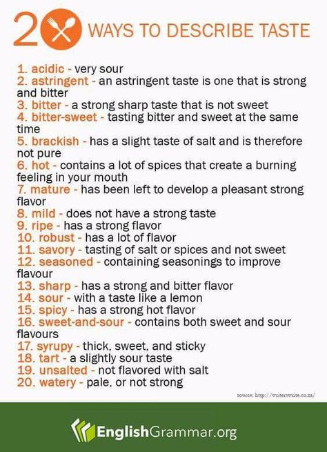 20 ways to describe taste #learnenglish Ingles Kids, Basic Vocabulary, Conversational English, Descriptive Words, English Vocab, Spoken English, English Language Teaching, English Writing Skills, English Tips