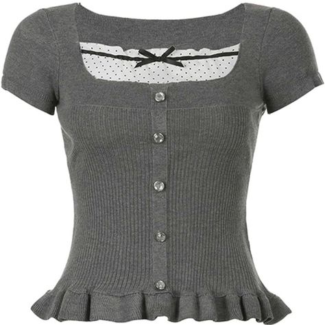 Y2k Women’s Grunge 90’s Square Neck Shirt Sleeve Top, Size Large. Patchwork Tee, Preppy Mode, Basic Crop Top, Rib Top, Estilo Preppy, Knitted Tops, Collars For Women, Solid Clothes, Cropped Style