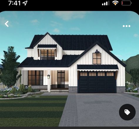 Modern Scandinavian House, Cottage Core Bloxburg House, Modern Suburban House, Bloxburg Layout, Farmhouse Layout, Scandinavian House, Small House Exterior, Two Story House Design, Small House Layout