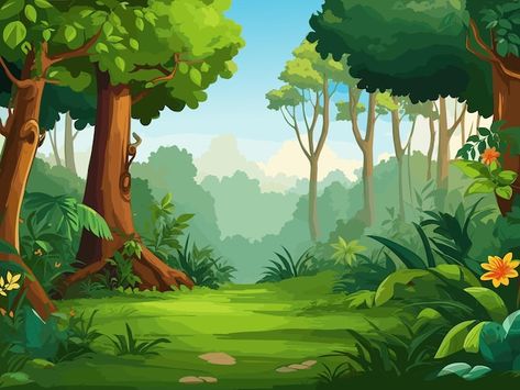 Jungle Vector Illustration, Jungle Tree Illustration, Jungle Theme Poster, Forest Animation Background, Animated Forest Background, Jungle Illustration Background, Cute Forest Background, Safari Background Jungle Theme, Background Forest Illustration