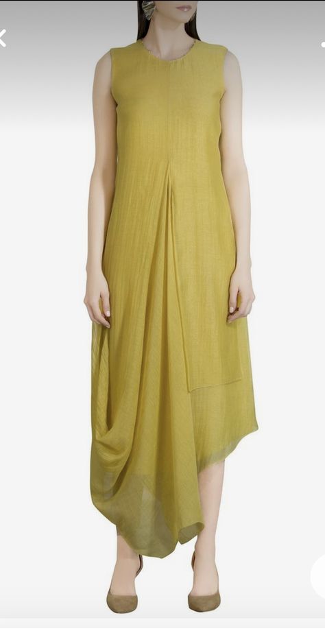 Cowl Dress Draping, Haldi Function Dress, Indian Wedding Guest Dress, Dress Draping, Ceremony Outfit, Haldi Ceremony Outfit, Haldi Dress, Haldi Outfits, Function Dresses