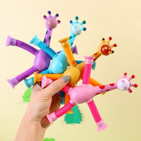 Creative Suction Cup Giraffe Toy Changeable Cartoon Telescopic Tube for Kids Decompression Toys Baby