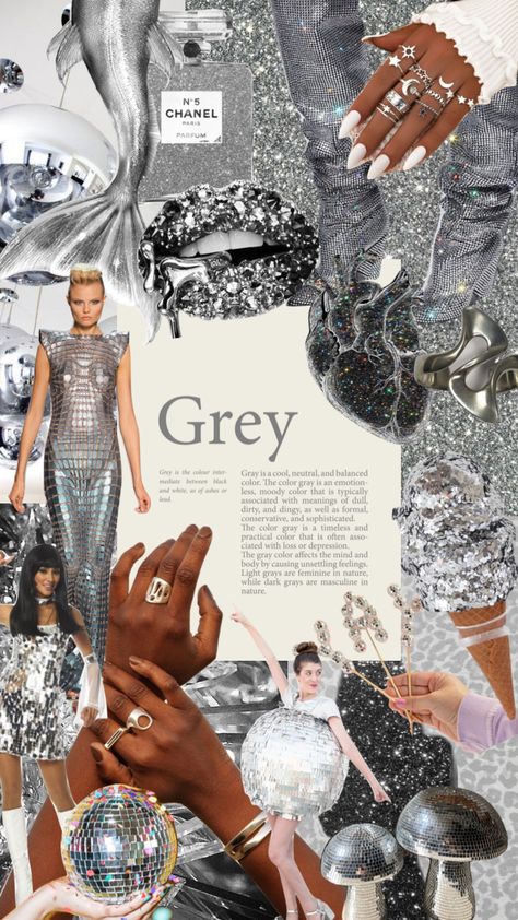 Mood Board For Fashion Designers, Moodboard Fashion Collage, Fashion Design Mood Board, Silver Moodboard, Fashion Marketing Portfolio, Grey Moodboard, Fashion Mood Boards, Mood Board Fashion Inspiration, Mode Gossip Girl