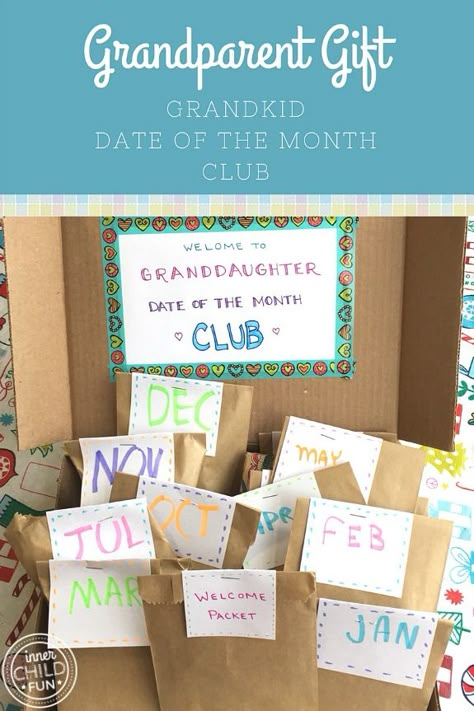 Grandparent Gift Idea - Inner Child Fun Grandma Adventure Box Ideas, Gifts For Grandkids Ideas, Gifts From Grandparents To Grandchildren, Diy Grandparents Gifts, Diy Christmas Gifts For Grandparents From Grandkids, Date Of The Month, Grandkid Gifts, Grandparents Activities, Grandparents Gifts