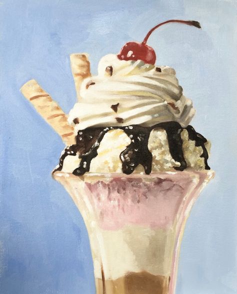 Ice Cream Sundae - Art Print - 8 x 10 inches - from original painting by J Coates by JamesCoatesFineArt on Etsy Diy Canvas Art Easy, Cream Art, Food Painting, Living Room Canvas, Ice Cream Sundae, Kawaii Food, Fruit Art, Daily Paintworks, Bathroom Wall Art