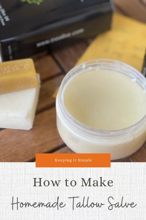 I love using homemade products when I can and have really enjoyed experimenting with salves and skincare products. A few years ago I tried making my own tallow from beef fat and had a lot of learnings before I really had a recipe that I could reproduce with exact measurements. Today I’m ready to share with you how to make your own homemade tallow salve. When done right, this salve is a smooth cream that goes on with absolutely no beefy smell and feels absolutely feel amazing! What Is Tallow, Tallow Salve Recipe, How To Make Beef Tallow Face Cream, How To Can Beef Tallow, Tallow Cream Recipe, Beef Tallow Lotion Recipe, Beef Tallow Uses, Beef Tallow For Skin, Lard Lotion