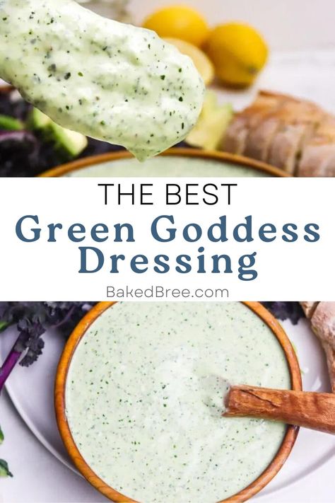 Easy Green Goddess Dressing Recipe | Baked Bree Basil Mint Salad Dressing, Best Green Goddess Dressing Recipe, Green Goddess Dressing Panera, Green Goddess Salad Dressing Recipe, Green Goddess Dressing Recipe Panera, Homemade Green Goddess Dressing, Mint Dressing Recipe, Green Godesses Salad Dressing, Green Goddess Salad Panera