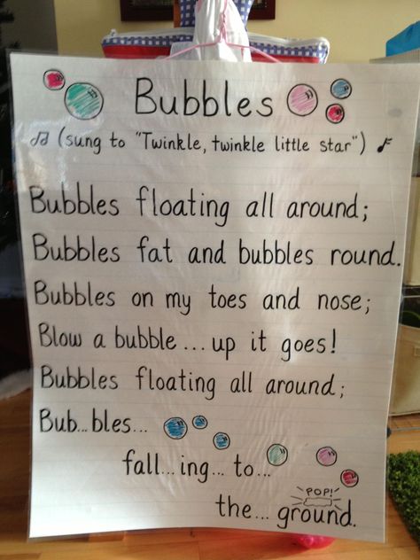 Chart your child's favorite song or poem onto a large sheet of paper, add simple images for fun and you have a great exposure to print! When you sing or chant, point to the words so your child begins to associate what they hear with what they see. Check out more quick tips for preschool at home at The SAHM Survival Guide. Songs For Preschool, Preschool Poems, Transition Songs, Simple Images, Circle Time Songs, Kindergarten Songs, Classroom Songs, Bubble Fun, School Songs