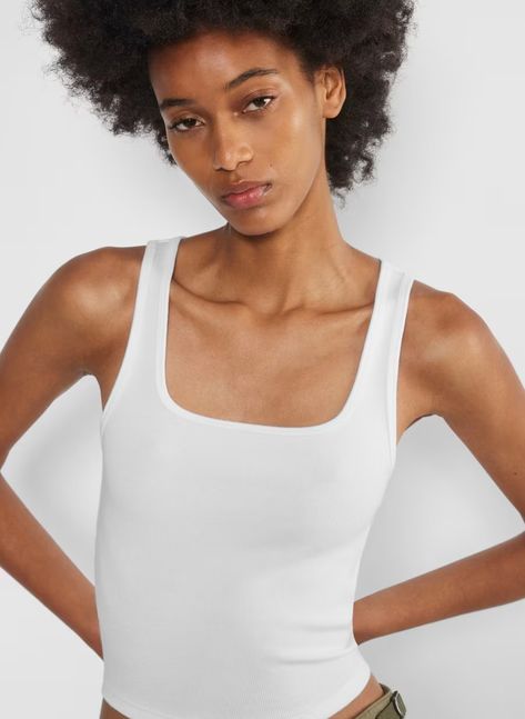 HOMESTRETCH™ SQUARENECK WAIST TANK | Aritzia Short Bra, Tank Design, Fashion Socks, Denim Jumpsuit, Shirt Sale, Ribbed Fabric, Bike Shorts, Sweater Skirt, Ladies Day