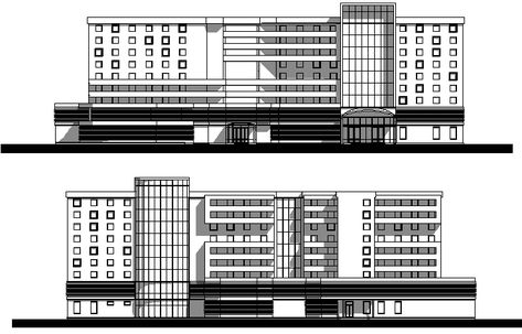 The Architecture Design of Hotel Elevation dwg file - Cadbull Hotel Layout Plan, Hotel Project Architecture, Hotel Elevation, Hotel Layout, Hospital Design Architecture, Hall Wardrobe, Architecture Design Presentation, Hotel Facade, Architecture Design Process