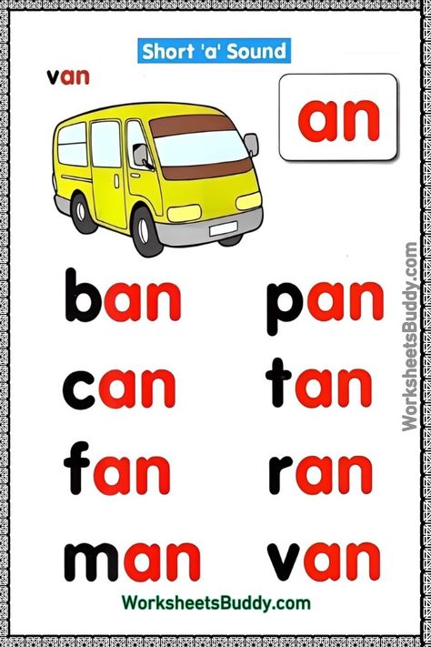 Enhance Literacy Skills with AN Word Family Worksheets for Kindergarten Word Family Kindergarten, An Word Family, Family Kindergarten, Teaching Spelling Words, Toddlers Activities, Phonics Cvc, Reading Comprehension For Kids, Cvc Words Kindergarten, English Worksheets For Kindergarten