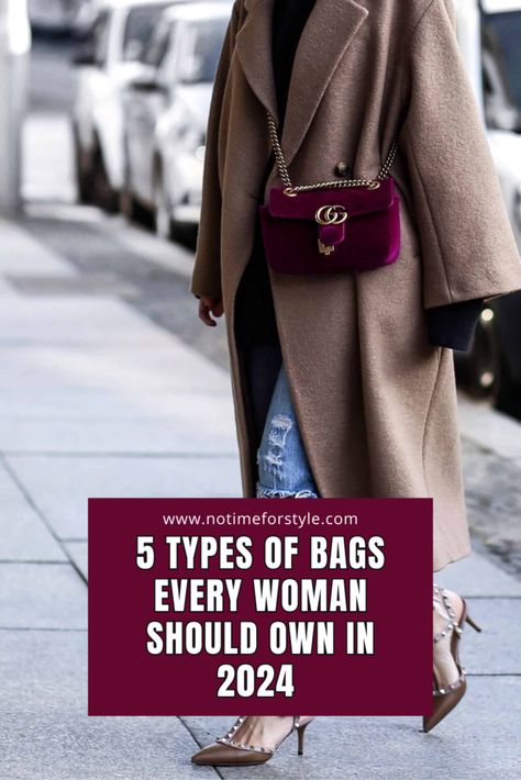 5 Types of Bags Every Woman Should Own in 2024 — No Time For Style Blue Purse Outfit, Womens Purses Women's Handbags, Trending Purses, Moda Over 40, Popular Purses, Types Of Handbags, Trending Handbags, Purse Trends, Purse Outfit