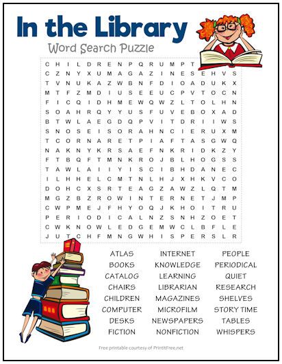 In the Library Word Search Puzzle | Print it Free Library Worksheets, Library Competition, English Puzzles, Ivan Cruz, Word Puzzles For Kids, Library Orientation, School Library Decor, Library Games, Substitute Plans