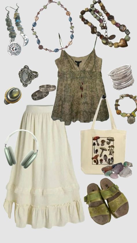 #vintage #outfitinspo #hippie #boho #outfit #cottagecore #fairycore Hippie Summer Outfits, Boho Aesthetic Outfit, Cottagecore Outfit, Cottagecore Outfits, Boho Outfit, Earthy Outfits, Hippie Style Clothing, Swaggy Outfits, Mode Inspo