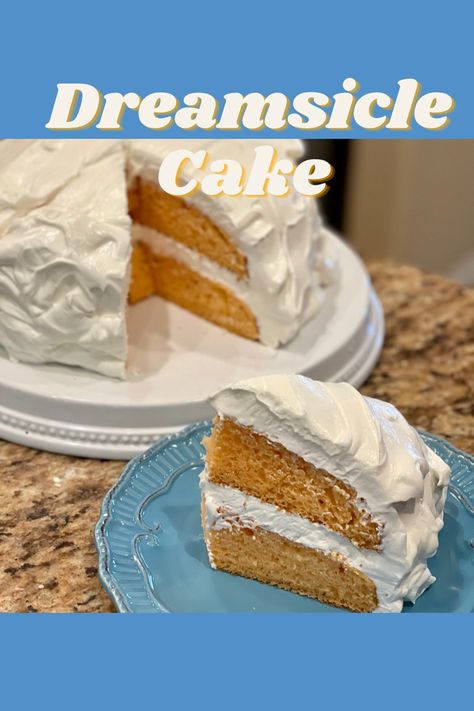 My sister’s Dreamsicle Cake is one of my favorite summertime desserts. It’s light, luscious and delicious! #cake #dessert #orange #sister Dreamsicle Cake, Sour Cream Icing, Dessert Orange, Summertime Desserts, Dinner Board, Sour Cream Cake, White Cakes, Ashley Johnson, Decadent Chocolate Cake