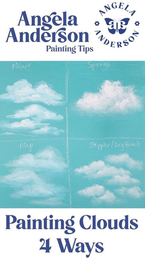 thankfulart on Instagram: 4 easy ways to paint clouds for your acrylic painting projects! ☁️☁️☁️ You can use sponges, filbert brushes, mop brushes, or… Acrylic Painting Projects, Cloud Painting Acrylic, Cloud Tutorial, Angela Anderson, Learn Acrylic Painting, How To Make Clouds, Acrylic Tutorials, Sponge Painting, Cloud Art