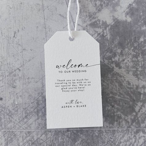 Modern Script Wedding Welcome Gift Tags Wedding Hotel Welcome Bag Tags, Industrial Lettering, Modern Destination Wedding, Boho Autumn, Wedding Welcome Gifts, Destination Wedding Welcome Bag, Kauai Wedding, Welcome Bag, Wedding Welcome Bags