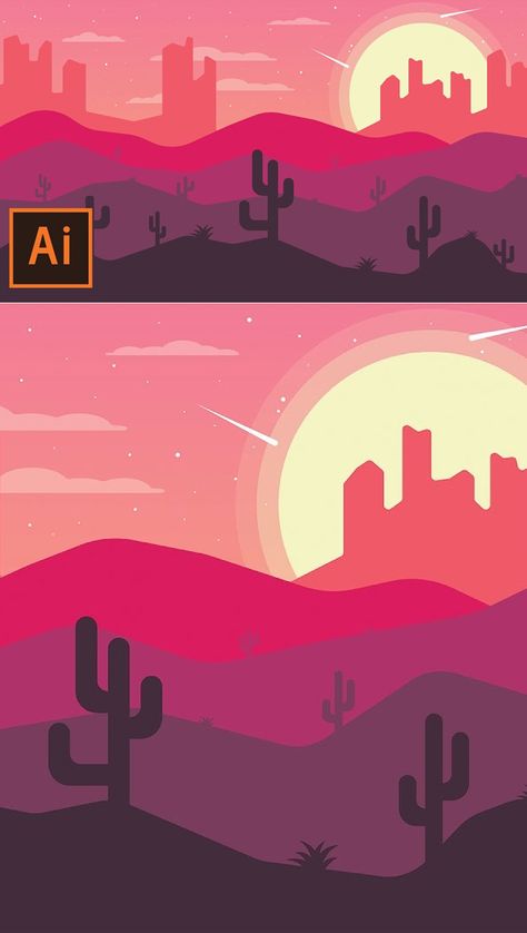 25. How to Draw Desert Landscape Flat Design In Illustrator Tutorial Illustration Design Graphique, Logos Photography, Digital Art Software, Adobe Illustrator Tutorial, Arte Doodle, Adobe Illustrator Design, Illustration Tutorial, Illustrator Inspiration, Adobe Illustrator Graphic Design