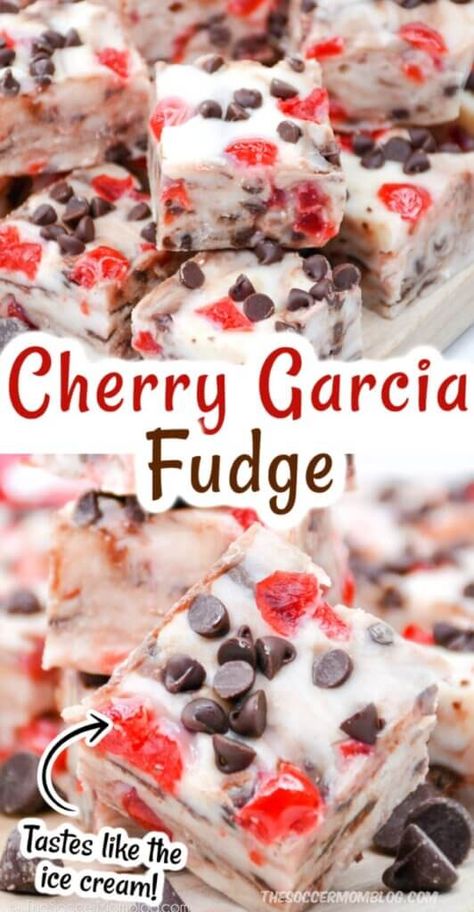 Cherry Cordial Fudge Recipe, White Chocolate Cherry Fudge Recipes, Cherry Garcia Fudge, Cherry Vanilla Fudge, Cherry Fudge With Dark Chocolate, Chocolate Covered Cherry Fudge, Valentine Fudge Ideas, Cherry Candy Recipe, Chocolate Cherry Fudge Easy