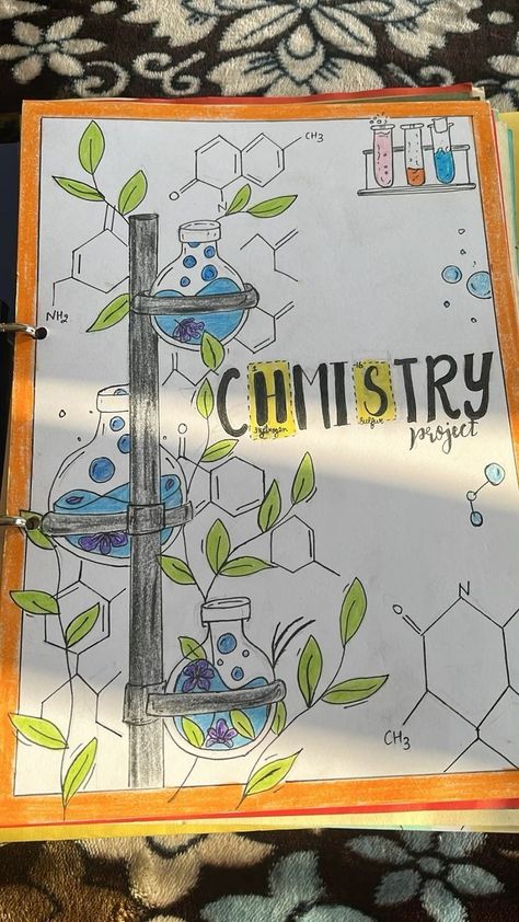 Cover Page Of Chemistry Project, Project Cover Page Chemistry, Chemistry Project File Decoration, Chemistry Cover Page Design For Project, Psychology Cover Page Design, Chemistry Aesthetic Project, Science Index Page Design, Cover Page For Project Chemistry, School Book Covers Chemistry