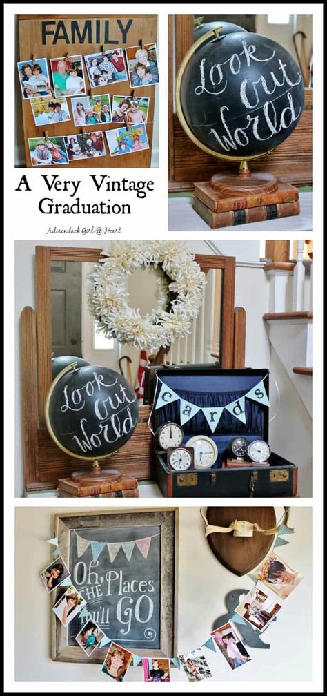 A Very Vintage Graduation Party • Adirondack Girl @ Heart Travel Theme Graduation Party, Adventure Graduation Party, Travel Graduation Party, Travel Graduation Party Ideas, Vintage Graduation Party Ideas, Chic Graduation Party, Vintage Graduation Party, Graduation Vintage, Grad Party Theme