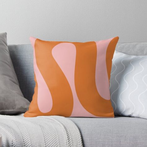 "Retro Groove Pink and Orange " Throw Pillow by kierkegaard | Redbubble Pink And Burnt Orange, Orange Minimalist, Black Couch, Orange Throw Pillows, Pink Cushions, Abstract Pillows, Orange Pillows, Abstract Minimalist, Orange And Pink